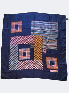 Christian Dior Geometric Patterned Colorblock Silk Scarf